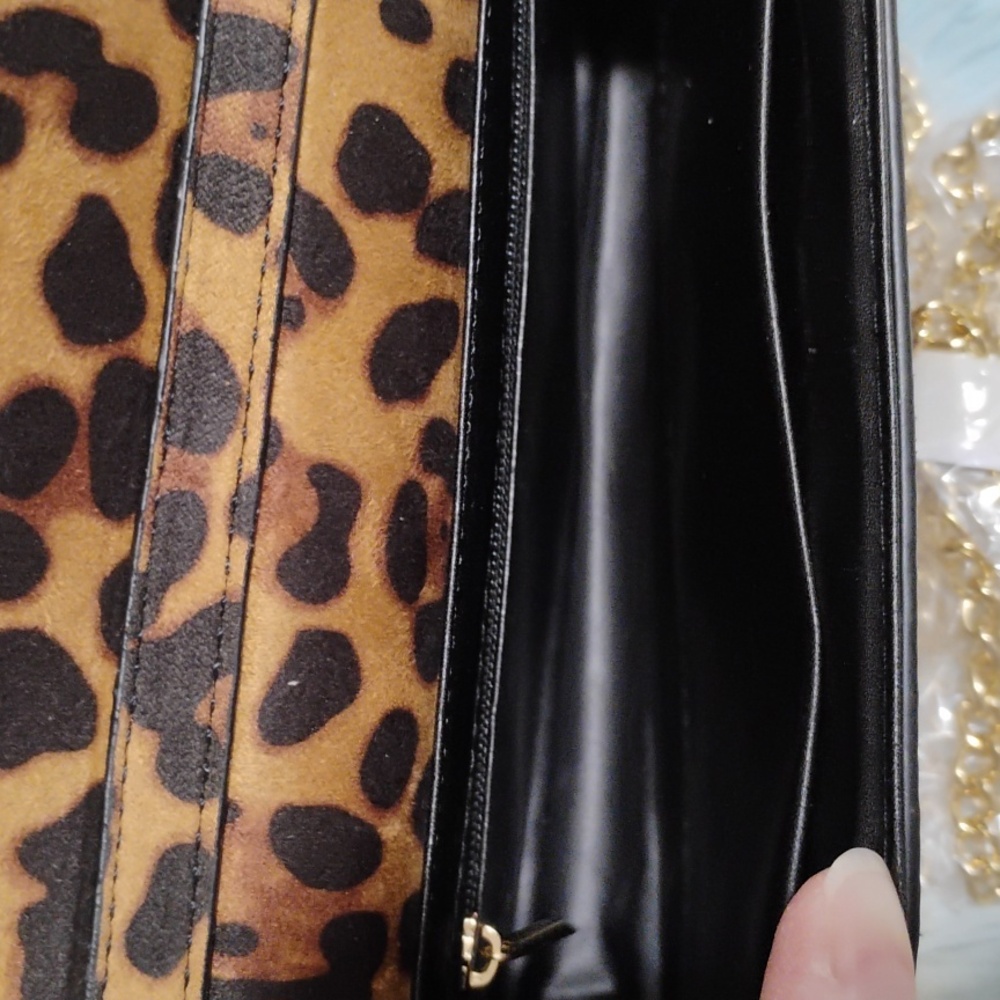 (#30) NWT Hoxis Leopard Animal Print Bag W Removable Chain Strap - Picture 5 of 8